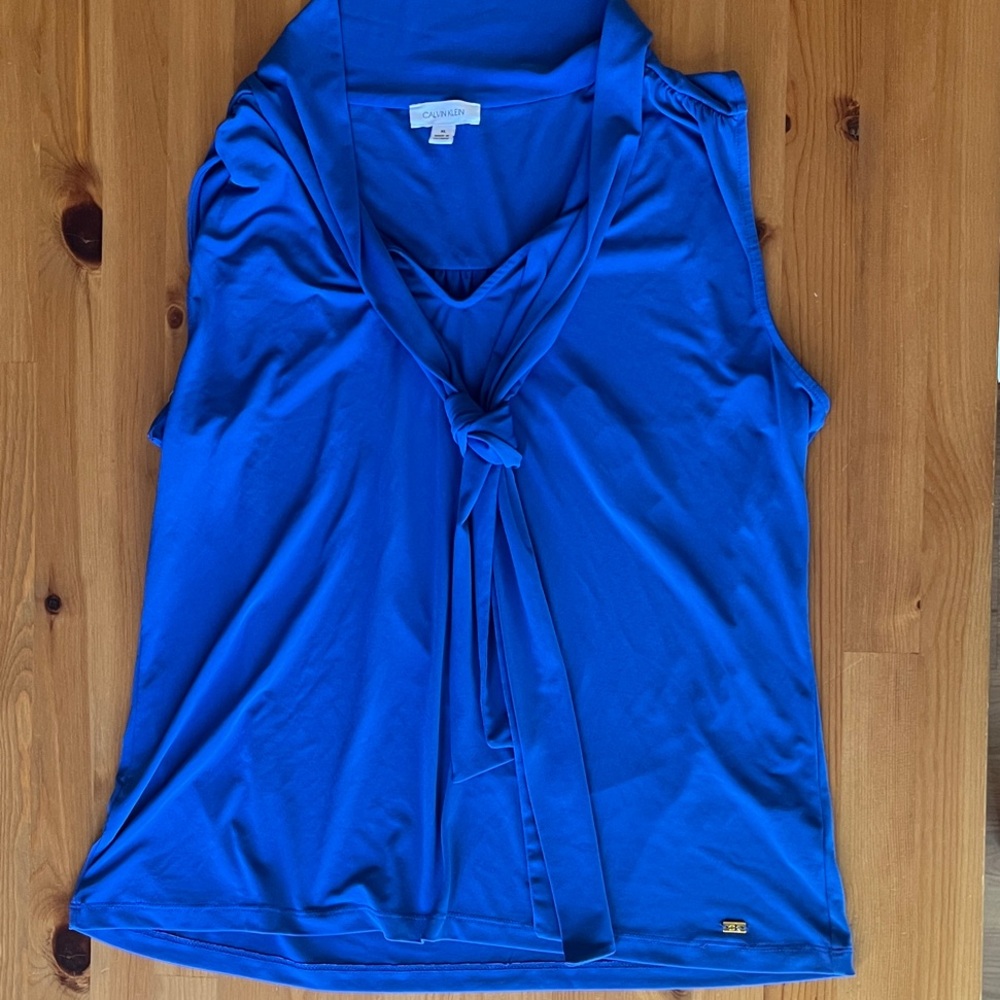 Calvin Klein Royal Blue Tie-Neck Sleeveless Top